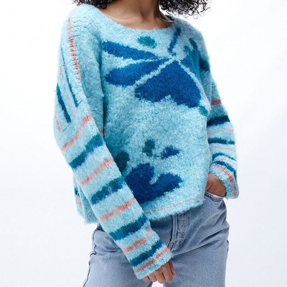 Free People Sweater Medium Lily Pullover Mosaic Sky Combo NWT - Picture 2 of 5